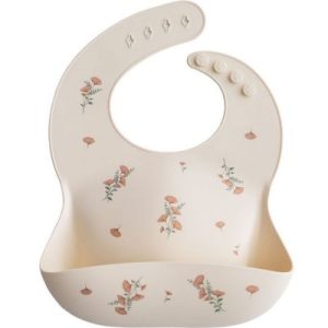 achetez Bavoir à poche en silicone Pink Flowers Mushie au meilleur prix en promo