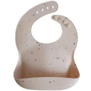 achetez Bavoir à poche en silicone Vanilla confetti Mushie au meilleur prix en promo