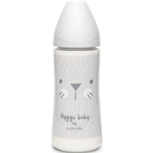 achetez Biberon Hygge Baby moustaches lapin gris (360 ml) Suavinex au meilleur prix en promo
