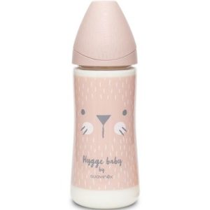achetez Biberon Hygge Baby moustaches lapin rose (360 ml) Suavinex au meilleur prix en promo