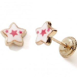 achetez Boucles d'oreilles Etoile blanc et rose (or jaune 375°) Baby bijoux au meilleur prix en promo
