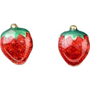 achetez Boucles d'oreilles fraise émaillée rouge et vert (or jaune 375°) Daniel Crégut au meilleur prix en promo