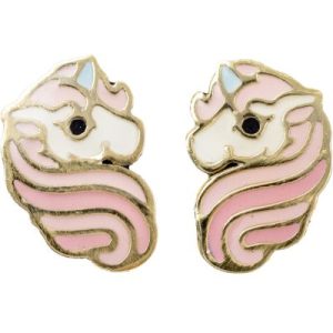 achetez Boucles d'oreilles licorne émaillée rose (or jaune 375°) Daniel Crégut au meilleur prix en promo