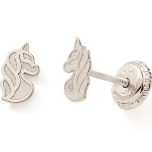 achetez Boucles d'oreilles tête de licorne (or blanc 375°) Baby bijoux au meilleur prix en promo
