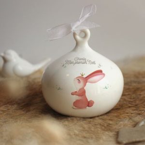 achetez Boule de Noël en porcelaine Lapin fleuri (personnalisable) Gaëlle Duval au meilleur prix en promo