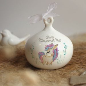achetez Boule de Noël en porcelaine Licorne (personnalisable) Gaëlle Duval au meilleur prix en promo