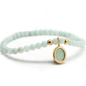 achetez Bracelet Petite pierre fine ovale Amazonite plaqué or (personnalisable) Petits trésors au meilleur prix en promo