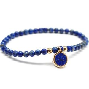 achetez Bracelet Petite pierre fine ronde Lapis Lazuli plaqué or (personnalisable) Petits trésors au meilleur prix en promo