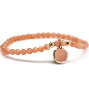 achetez Bracelet Petite pierre fine ronde Pierre de soleil plaqué or (personnalisable) Petits trésors au meilleur prix en promo