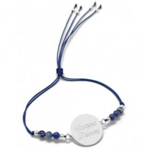 achetez Bracelet cordon Rainbow Médaille bleu marine personnalisable (argent 925°) Petits trésors au meilleur prix en promo
