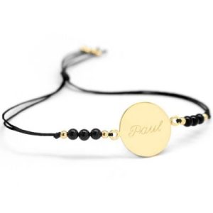 achetez Bracelet cordon Rainbow Médaille noir personnalisable (plaqué or) Petits trésors au meilleur prix en promo