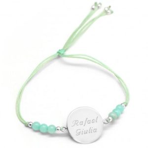 achetez Bracelet cordon Rainbow Médaille vert d'eau personnalisable (argent 925°) Petits trésors au meilleur prix en promo
