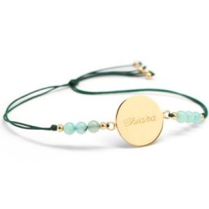 achetez Bracelet cordon Rainbow Médaille vert forêt personnalisable (plaqué or) Petits trésors au meilleur prix en promo
