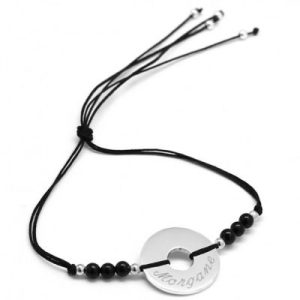 achetez Bracelet cordon Rainbow Mini jeton noir personnalisable (argent 925°) Petits trésors au meilleur prix en promo