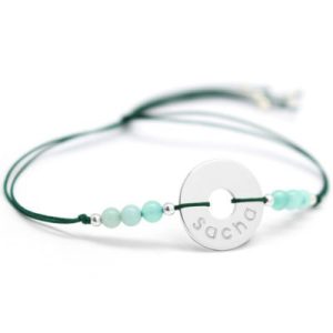 achetez Bracelet cordon Rainbow Mini jeton vert forêt personnalisable (argent 925°) Petits trésors au meilleur prix en promo