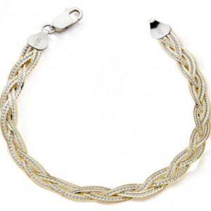 achetez Bracelet homme tressé 3 fils argenté et jaune (argent) Baby bijoux au meilleur prix en promo