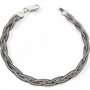 achetez Bracelet homme tressé 3 fils argenté et noir (argent) Baby bijoux au meilleur prix en promo