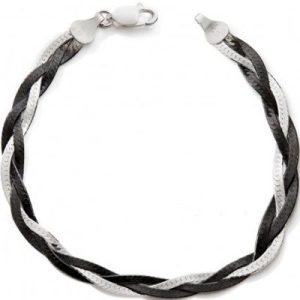 achetez Bracelet homme tressé argenté et noir (argent) Baby bijoux au meilleur prix en promo