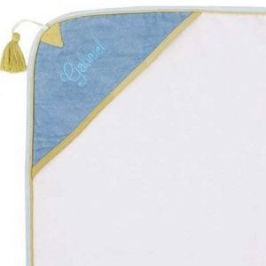 achetez Cape de bain Chien taquin écru et bleu personnalisable (82 x 88 cm) L'oiseau bateau au meilleur prix en promo