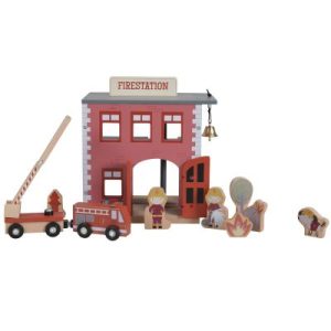 achetez Caserne de pompiers en bois + figurines pour circuit Little Dutch au meilleur prix en promo