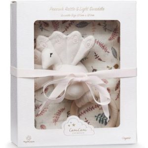 achetez Coffret cadeau maxi lange + hochet paon Pressed Leaves Cam Cam Copenhagen au meilleur prix en promo
