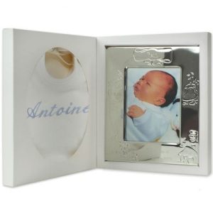 achetez Coffret de naissance cadre + bavoir bleu (personnalisable) ANVIE au meilleur prix en promo