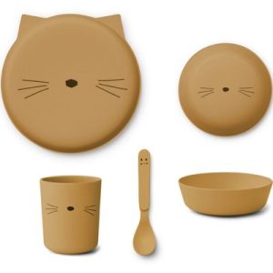 achetez Coffret repas en bioplastique Brody Cat Golden caramel (4 pièces) Liewood au meilleur prix en promo