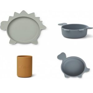 achetez Coffret repas en silicone Cyrus Dino blue multi mix (3 pièces) Liewood au meilleur prix en promo