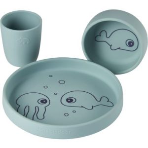 achetez Coffret repas en silicone Sea Friends bleu (3 pièces) Done by Deer au meilleur prix en promo