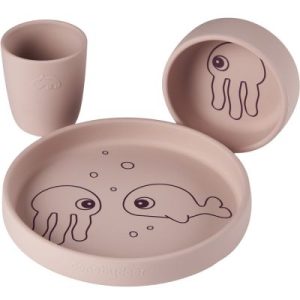 achetez Coffret repas en silicone Sea Friends rose (3 pièces) Done by Deer au meilleur prix en promo