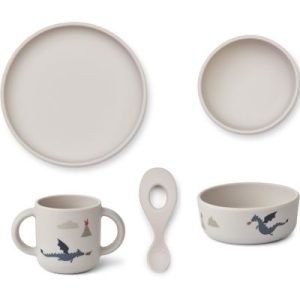 achetez Coffret repas en silicone Vivi Little dragon Dark sandy mix (4 pièces) Liewood au meilleur prix en promo