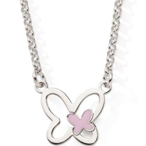 achetez Collier Papillon rose 42/44 cm(argent) Baby bijoux au meilleur prix en promo