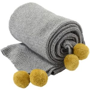 achetez Couverture en coton bio Pompon jaune (90 x 70 cm) Kikadu au meilleur prix en promo