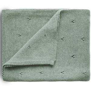 achetez Couverture tricotée en coton bio Pointelle Sage (100 x 80 cm) Mushie au meilleur prix en promo