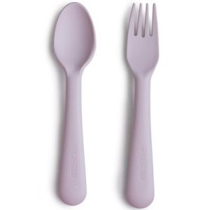 achetez Cuillère et fourchette Soft lilac Mushie au meilleur prix en promo
