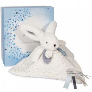 achetez Doudou plat avec coffret lapin bleu Happy Glossy Doudou et Compagnie au meilleur prix en promo