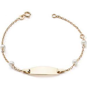 achetez Gourmette plaque ovale avec perles (or jaune 375°) Baby bijoux au meilleur prix en promo