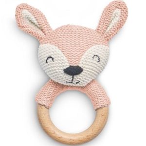 achetez Hochet anneau de dentition biche en tricot rose pâle Jollein au meilleur prix en promo
