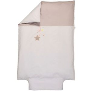 achetez Housse de couette en coton bio Pluie d'étoiles grise (100 x 140 cm) P'tit Basile au meilleur prix en promo