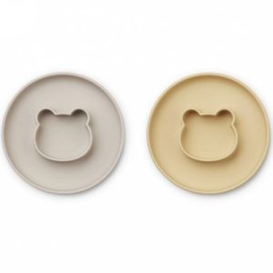 achetez Lot de 2 assiettes à compartiments Gordon Mr Bear wheat yellow sandy mix Liewood au meilleur prix en promo