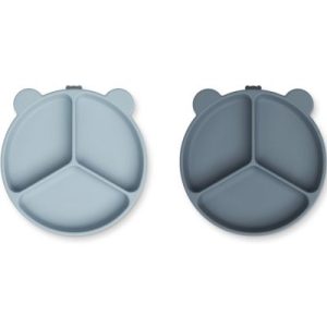 achetez Lot de 2 assiettes à compartiments ventouse Stacy Sea blue whale blue mix Liewood au meilleur prix en promo