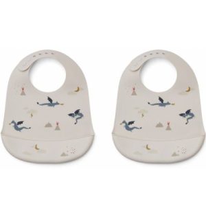 achetez Lot de 2 bavoirs à poche Little dragon dark sandy mix Liewood au meilleur prix en promo