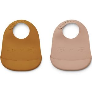 achetez Lot de 2 bavoirs à poche Tilda Cat mustard dark rose mix Liewood au meilleur prix en promo