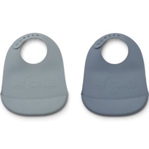 achetez Lot de 2 bavoirs à poche Tilda Dino blue mix Liewood au meilleur prix en promo
