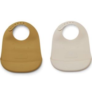 achetez Lot de 2 bavoirs à poche Tilda Mr Bear golden caramel sandy mix Liewood au meilleur prix en promo