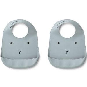 achetez Lot de 2 bavoirs à poche en silicone Tilda Rabbit sea blue Liewood au meilleur prix en promo