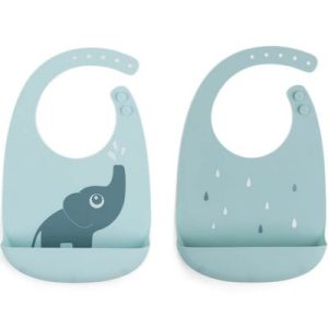 achetez Lot de 2 bavoirs en silicone Elphee Bleu Done by Deer au meilleur prix en promo