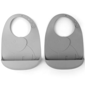 achetez Lot de 2 bavoirs en silicone Elphee gris Peekaboo Done by Deer au meilleur prix en promo