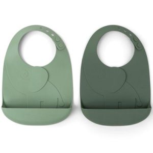 achetez Lot de 2 bavoirs en silicone Elphee verts Peekaboo Done by Deer au meilleur prix en promo