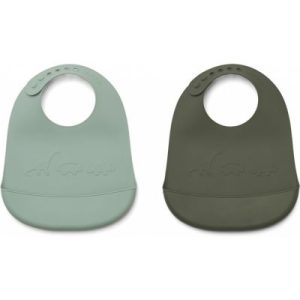 achetez Lot de 2 bavoirs en silicone Tilda Dino peppermint hunter green mix Liewood au meilleur prix en promo